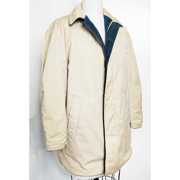 Vintage Pendleton Men's Reversible Wool Plaid Jacket Parka Tan Blue - Picture 10 of 10